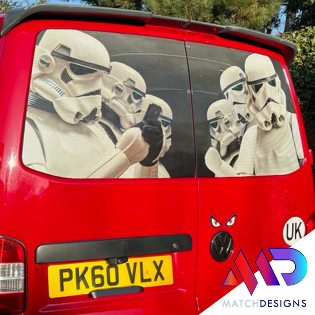 Vw Rear Window Graphics VW T4 T5 T6 Stormtrooper back window one-way vision graphic sticker